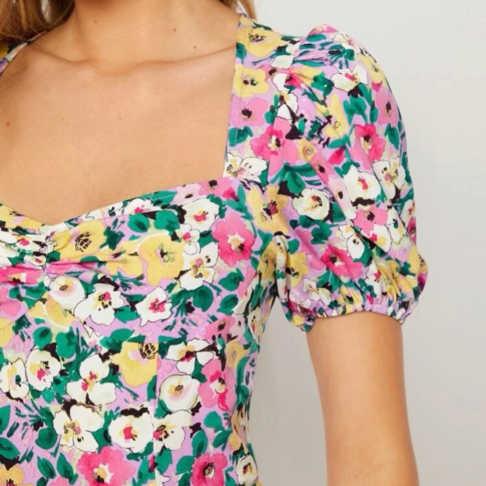 Floral print  puff sleeve slit thigh maxi dress - Picture 4 of 4